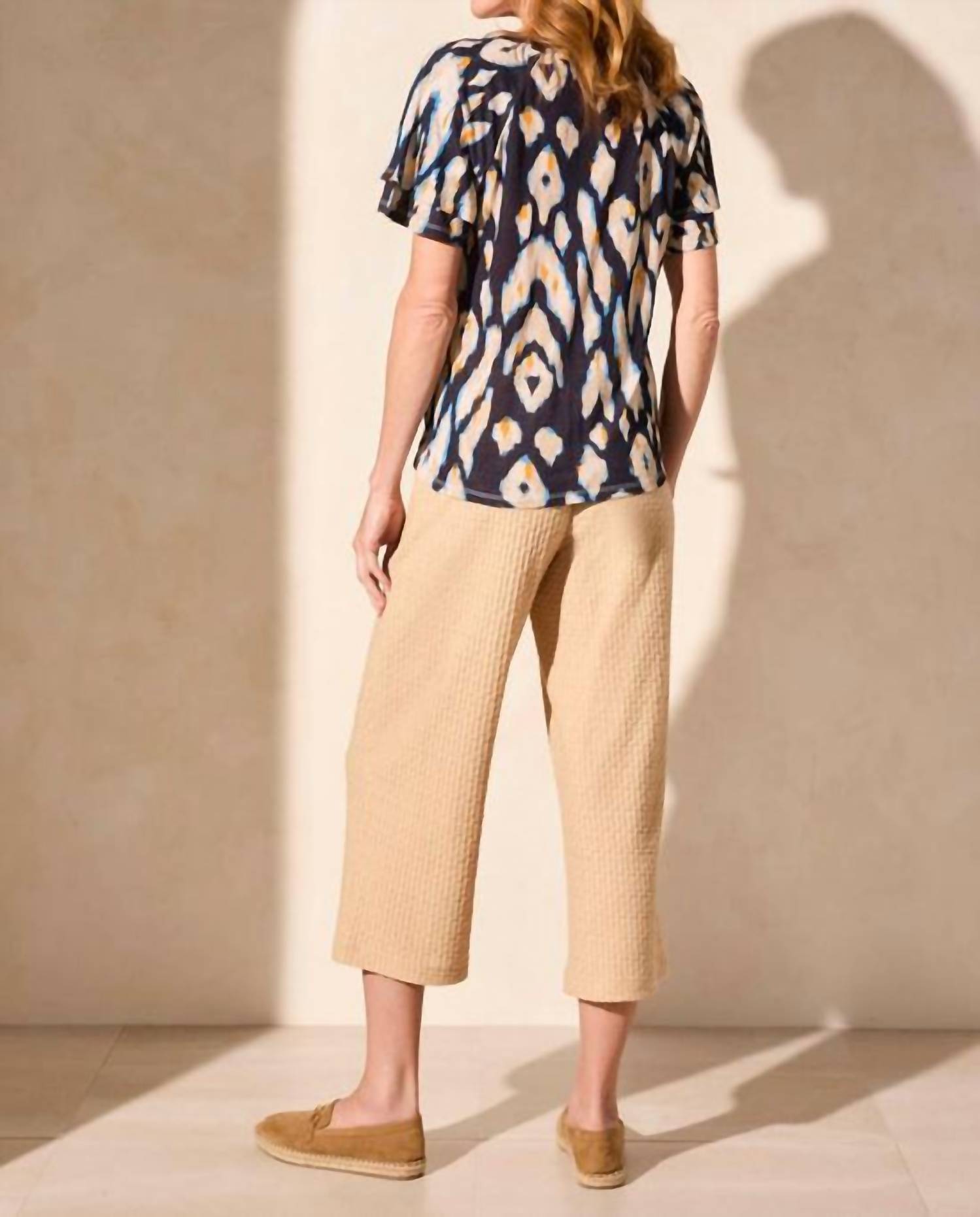 Tribal - Linen-blend Ruffle-sleeve Crew Neck Top