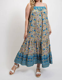 GiGiO Boho Beauty Floral Aztec Maxi Dress in blue multi - women's dress