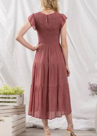 Blu Pepper - Samantha Tiered Flutter Sleeve Midi Dress