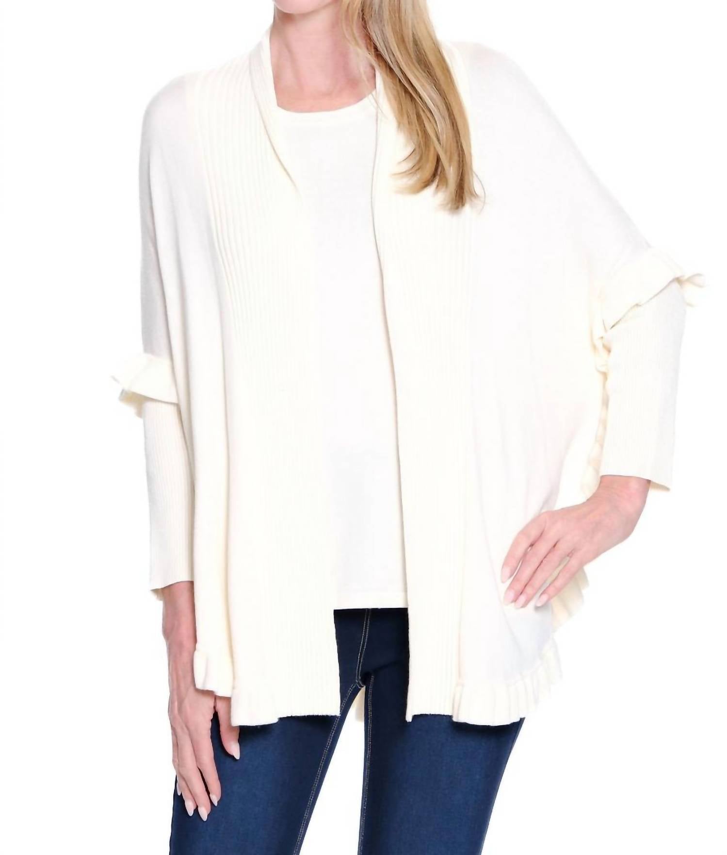 Multiples - Ruffle Hem Sweater Cardigan