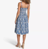 kensie Embroidered Denim Knot-front Midi Dress in blue - women's dress - alternate view