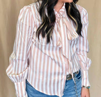 Crazy Consuela - Howdy Hanny Stripe Long Sleeve Western Bow Tie Top