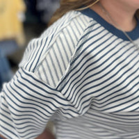 umgee Striped Knit Short Sleeve Casual Top in blue - women's t-shirt - alternate view
