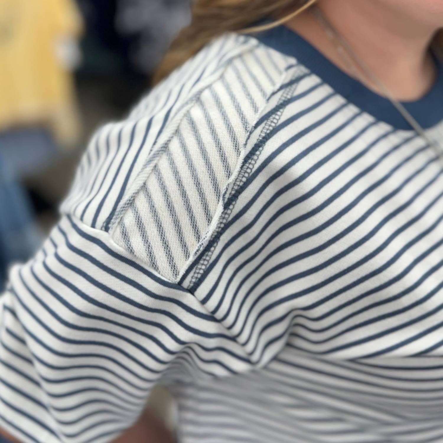 umgee Striped Knit Short Sleeve Casual Top in blue - women's t-shirt - alternate view