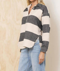 Vintage Havana - Buffalo Stripe Quarter Button Down