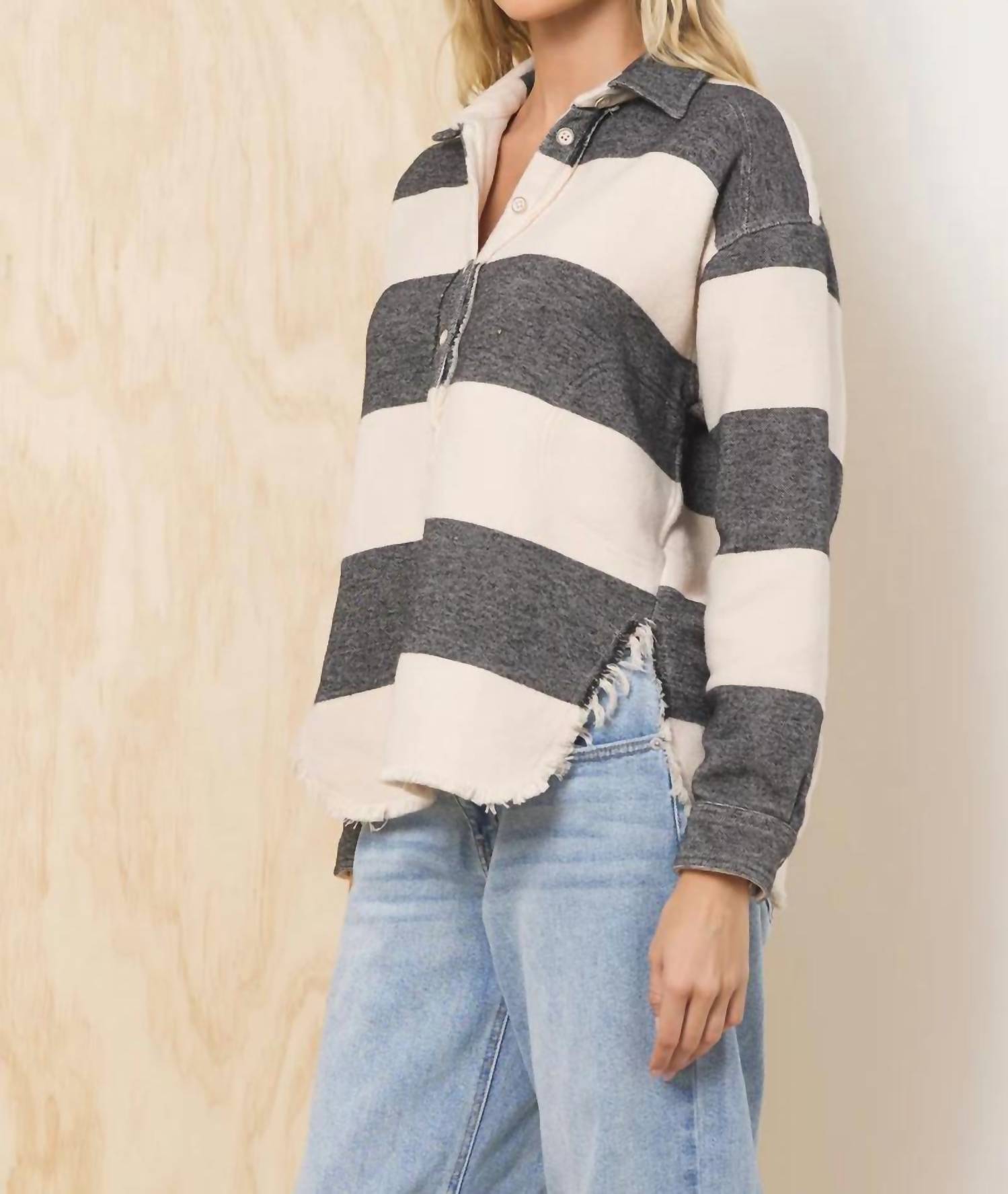 Vintage Havana - Buffalo Stripe Quarter Button Down