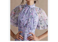 Mac Duggal - Floral Print High Neck Raglan Sleeve Dress