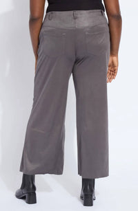Lysse Amina Foil Ankle Wide Leg Faux Suede Pants in liquid charcoal - women's pants - detail view
