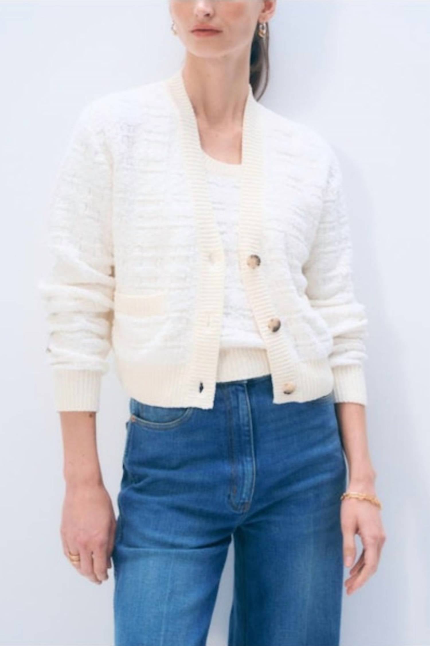 White + Warren - Textured Boucle Cardigan Top