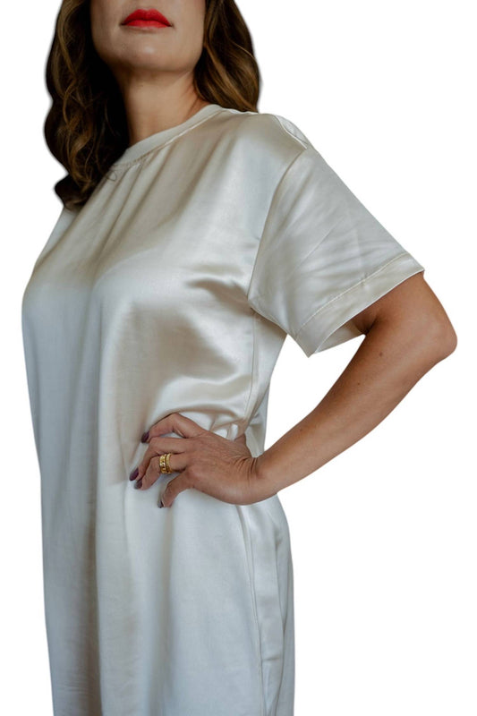Mable - Short Sleeve Satin Column Maxi Dress