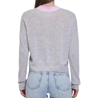 Autumn Cashmere Boxy Cardigan With Crochet Edge Placket in cinderblock combo - women's cardigan - alternate view