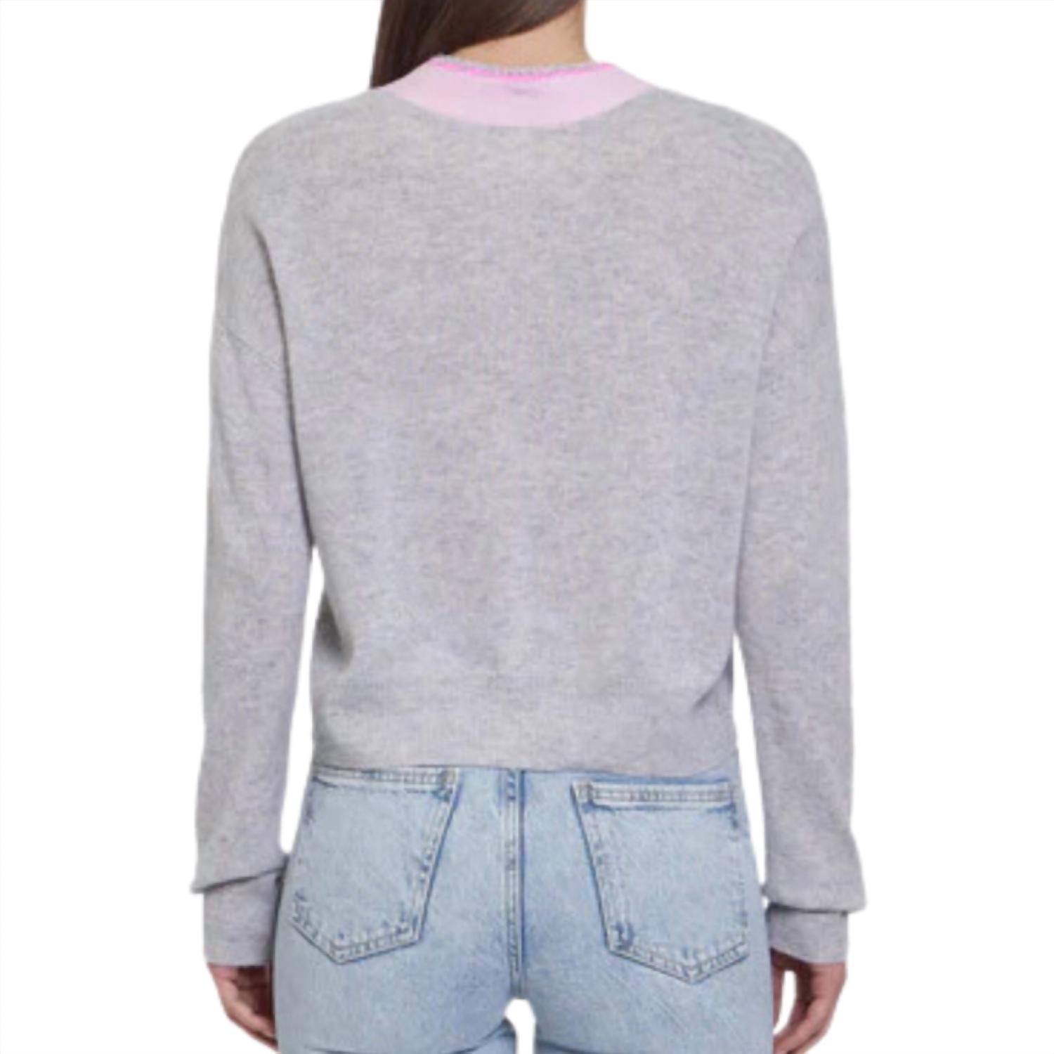 Autumn Cashmere Boxy Cardigan With Crochet Edge Placket in cinderblock combo - women's cardigan - alternate view