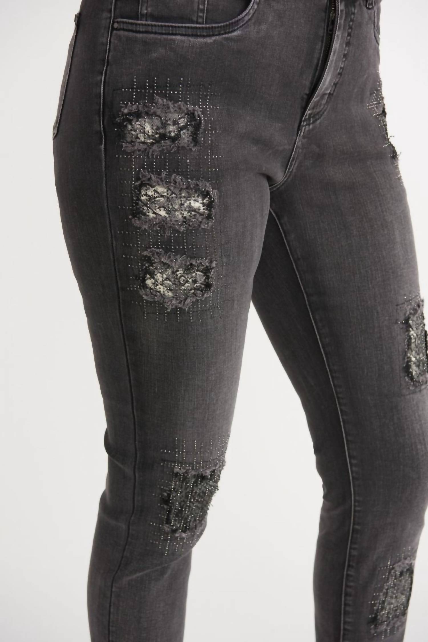 Joseph Ribkoff Distressed Slim Cropped Jeans in charcoal dark grey - women's jeans - view 5