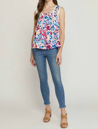 entro Smocked & Eyelet Top in beige multi - women's tank top - view 6