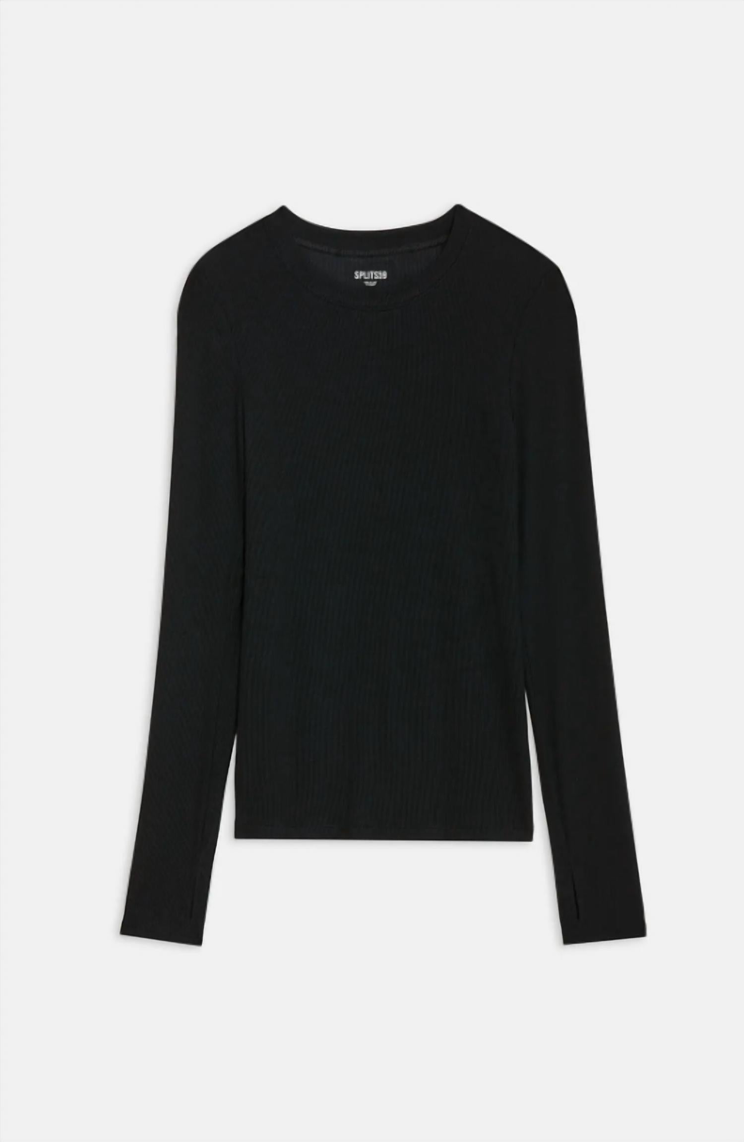 SPLITS59 Louise Rib Semi-Fitted Long Sleeve Shirt in black - women's long sleeve top - view 5