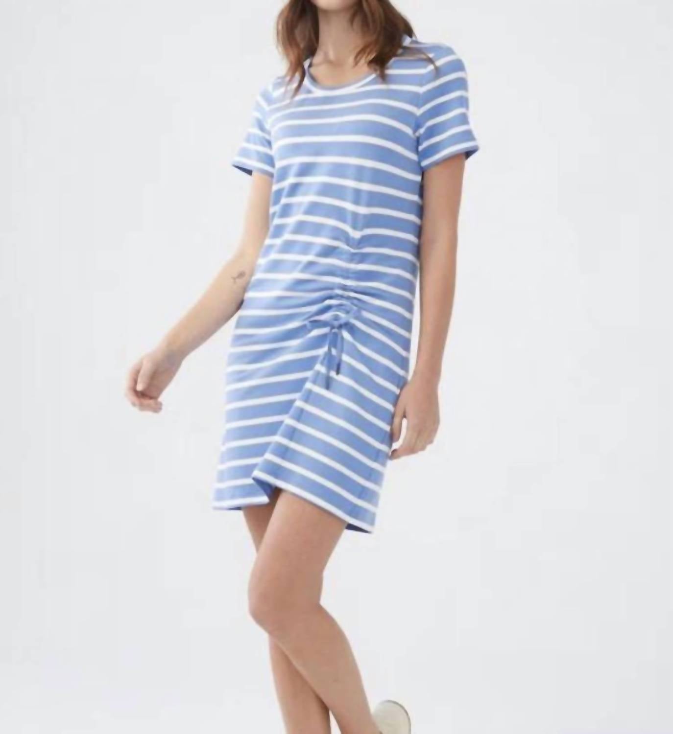 FDJ Short Sleeve Stripe Dress in tranquil blue - women's dress
