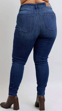 Judy Blue - Mid Rise Raw Hem Skinny Denim Jeans - Plus