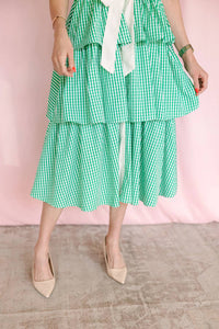 Entro - Gingham Tiered Midi Dress