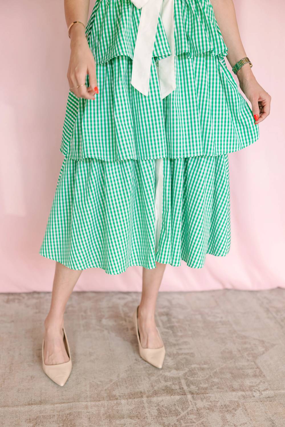 Entro - Gingham Tiered Midi Dress