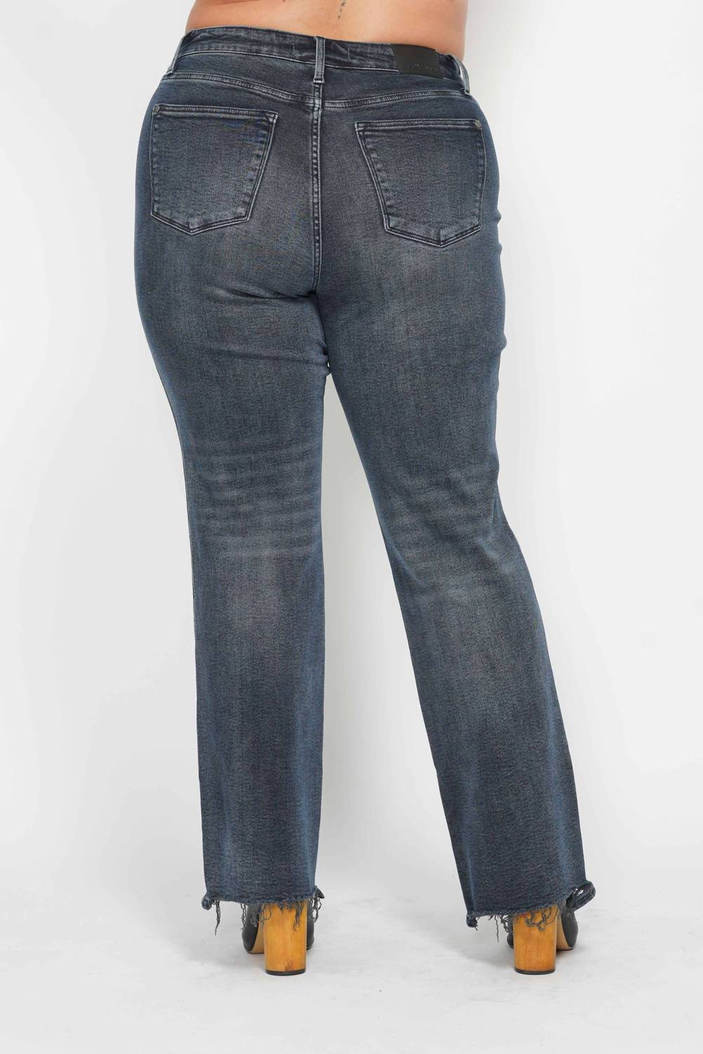 Judy Blue - High Waisted Button Fly Hem Distressed Straight Leg Jeans - Plus