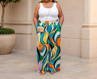 The Sang - Wide Leg Multi-color Pants - Plus Size