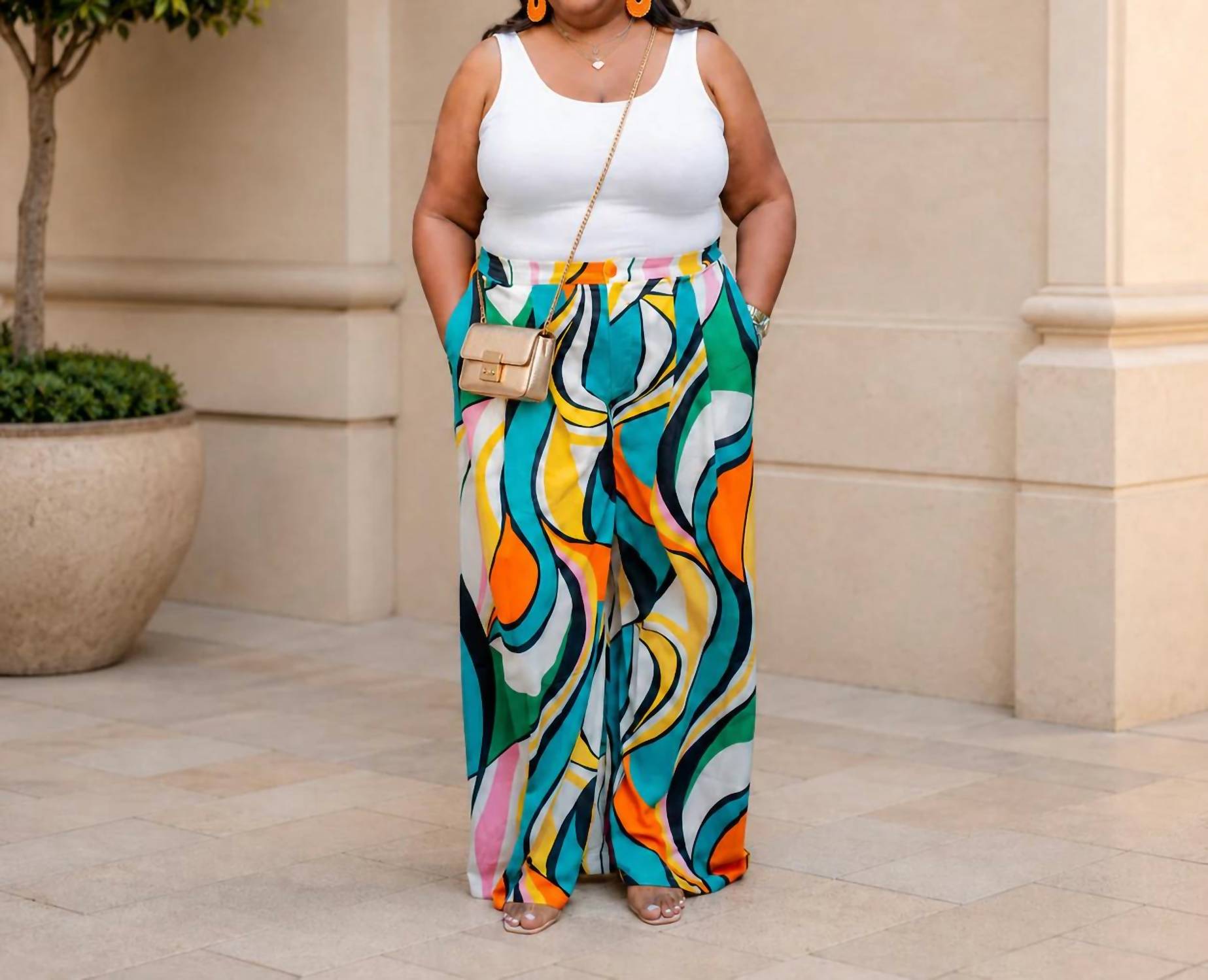 The Sang - Wide Leg Multi-color Pants - Plus Size