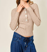 Aaron & Amber - Ribbed Knit Polo Top