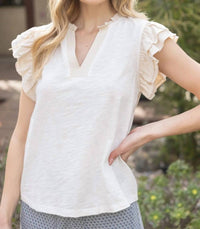 Voy - Ruffle Sleeve Knit Top