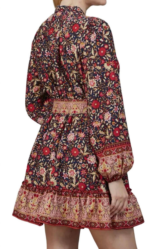 Fate - Border Print Belted Button Down Mini Dress