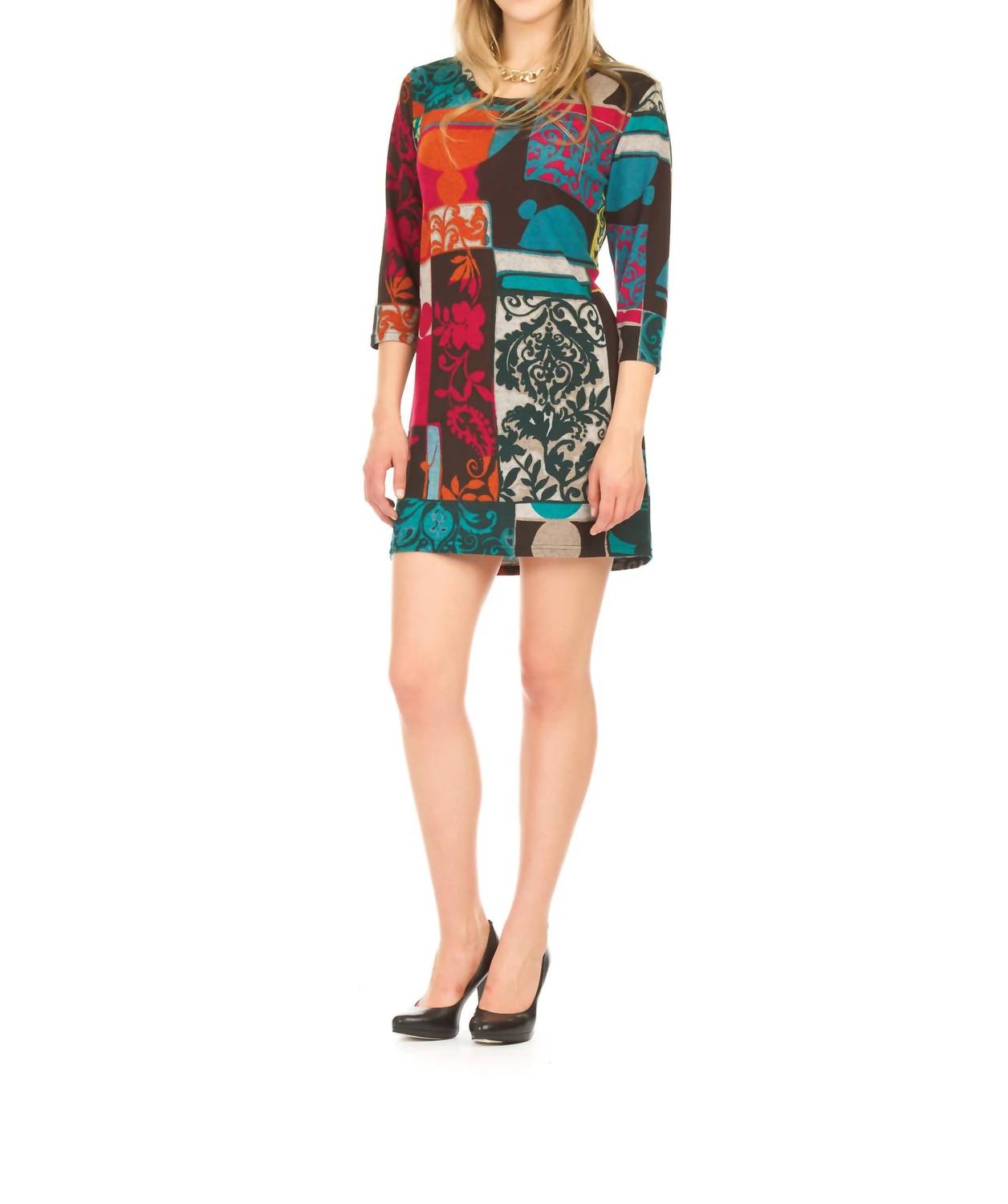 Papillon - Patch Print 3/4 Sleeve Dress