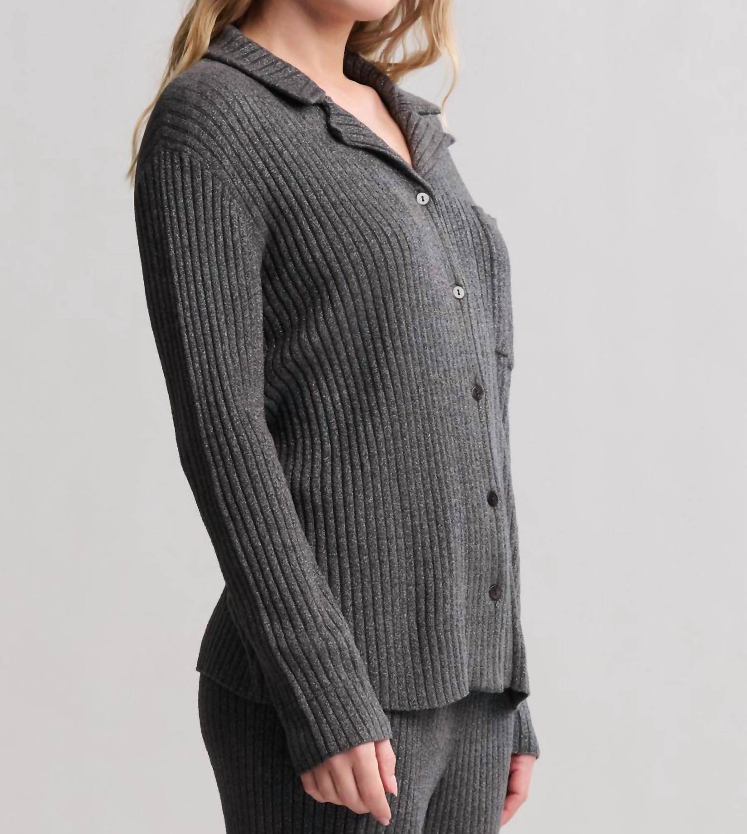 Barefoot Dreams - Cozychic Ultra Lite Lurex Rib Button Front Shirt