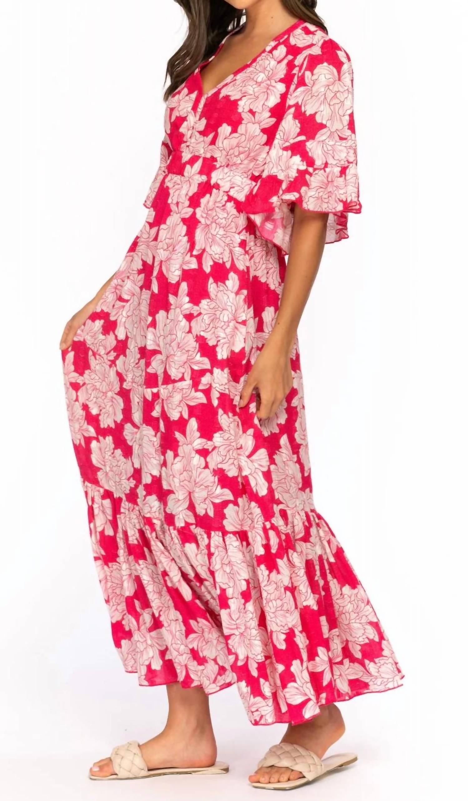 Tolani - Ruffle Sleeve And Hemline Maxi Dress