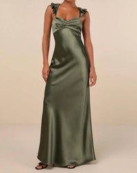 Lulus - Exuberant Luxury Satin Ruffled Lace-up Maxi Dress