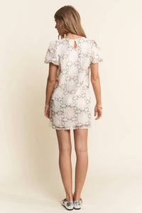 J.Nna - Floral Stitched Tulle Sequins Mini Dress