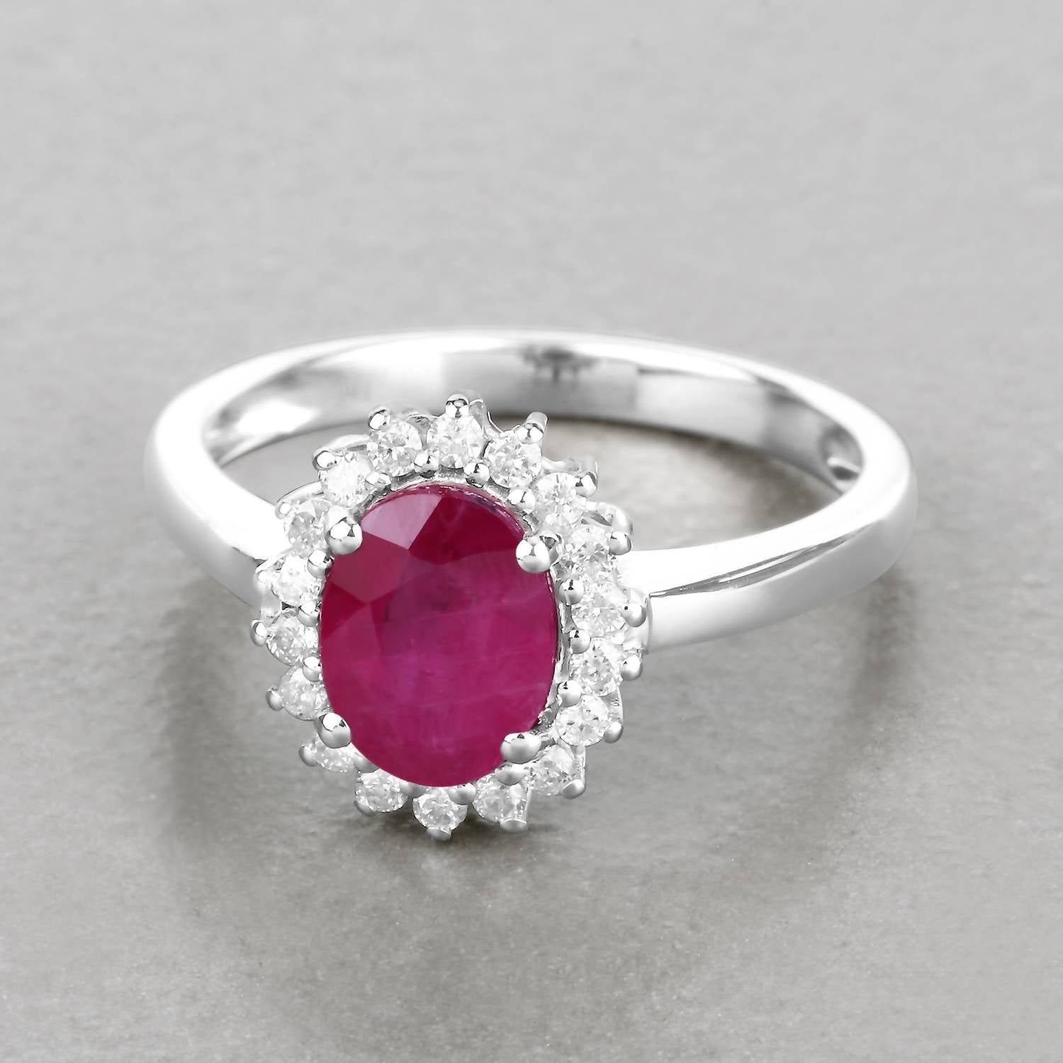 Diana M Jewels Women's Oval Natural Ruby Fashion Ring (1.64 Ct) - Classic in 14k white gold - women's jewelry - detail view