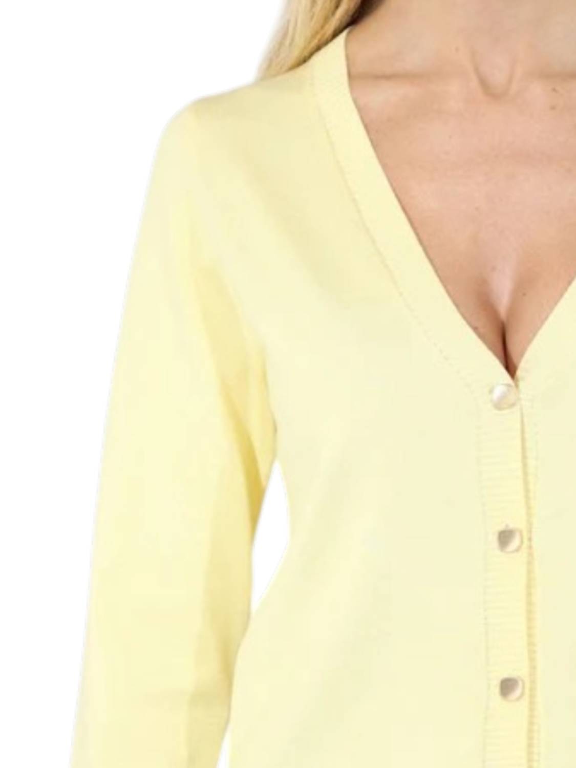 Metric Knits - V Neck Long Sleeve Crop Cardigan with Square Buttons