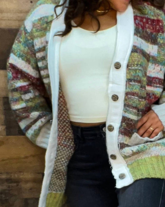 Pol - Colorblock Woven Cardigan Sweater Oversized Top