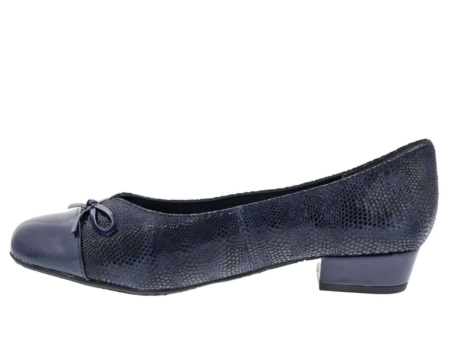 Ros Hommerson Women's Tawnie Leather Slip On Casual Shoe in navy - women's heels - detail view