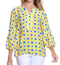 Multiples - 3/4 Bell Sleeve Band Collar Crinkle Woven Top