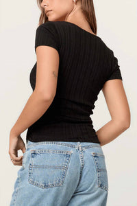 Project Social T - Dylana Pointelle Sweetheart Neck Tee