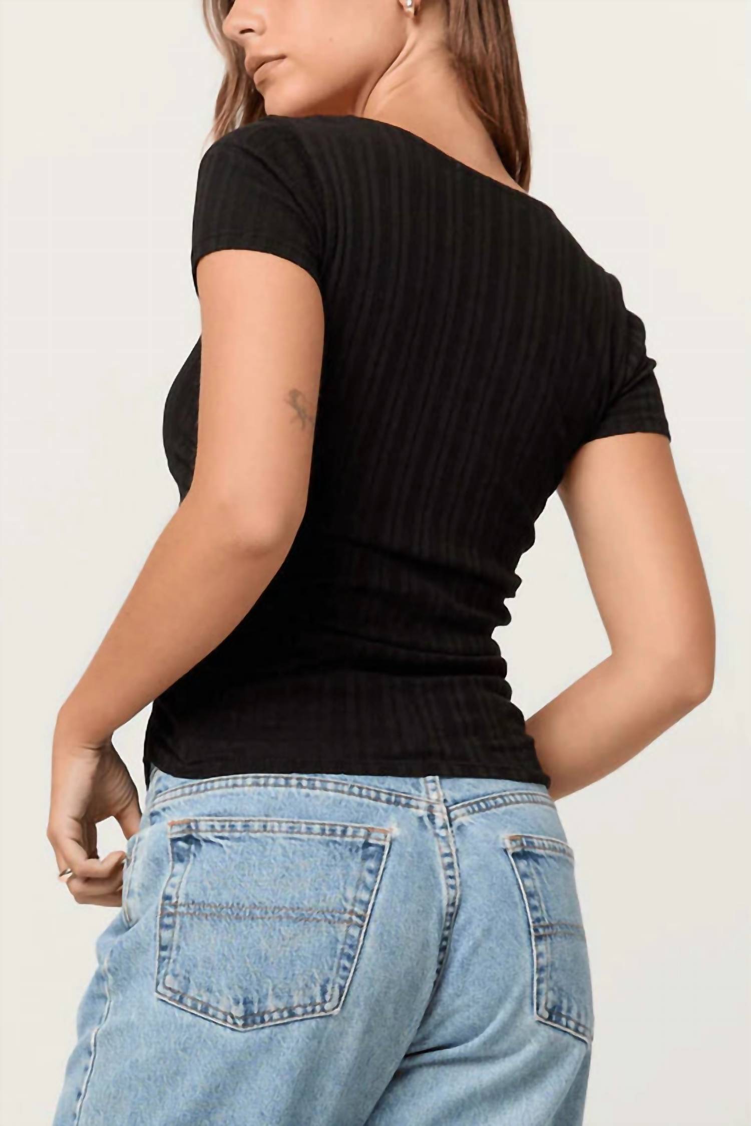 Project Social T - Dylana Pointelle Sweetheart Neck Tee