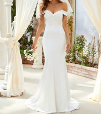 Ever-Pretty - Plain Solid Color Off Shoulder Mermaid Wedding Dress