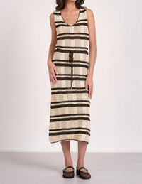 Elan - Striped Crochet Knit Midi Dress