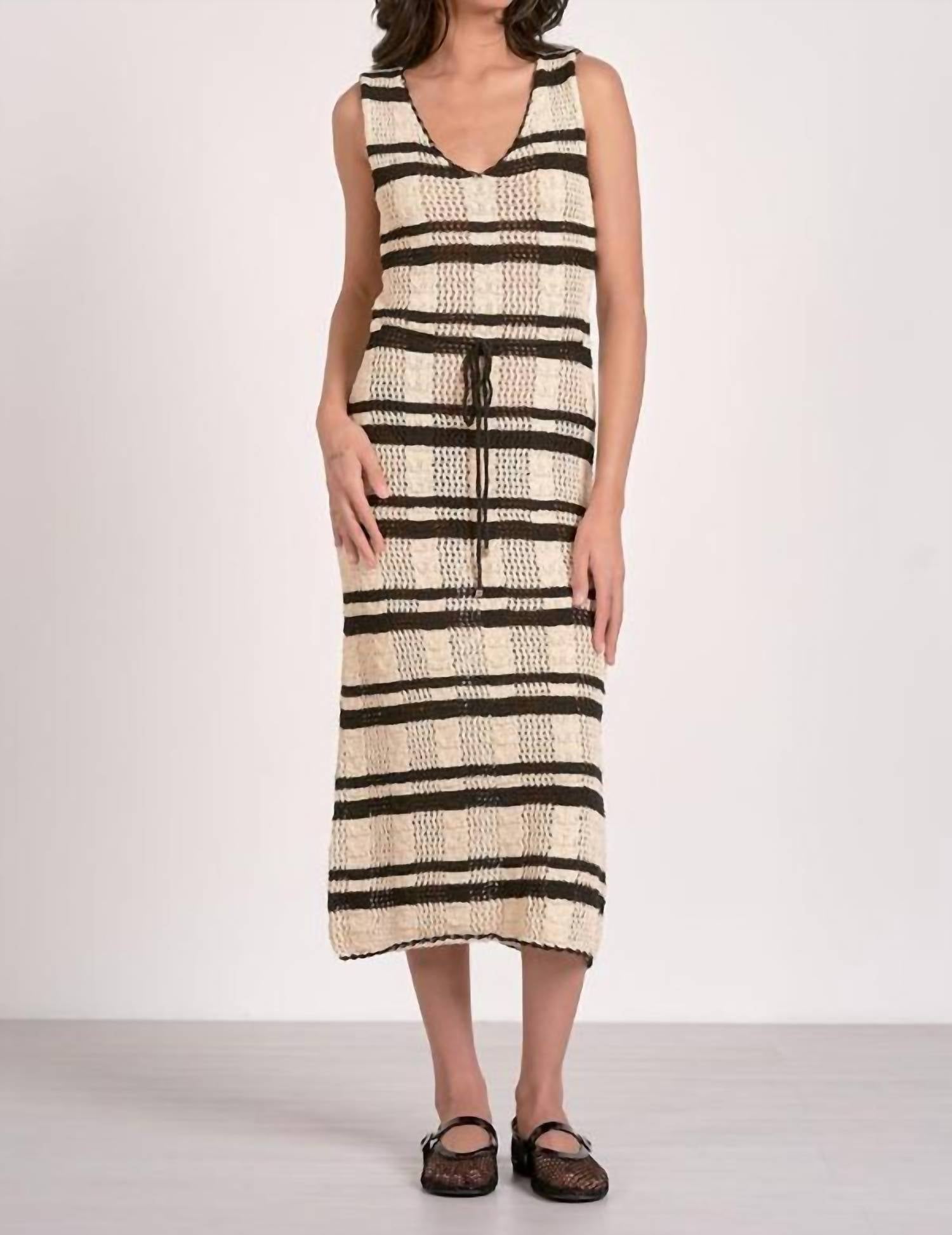 Elan - Striped Crochet Knit Midi Dress
