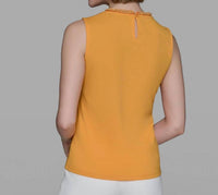 KARL LAGERFELD Bead-trim Sleeveless Tank Top in persimmon - women's tank top - detail view