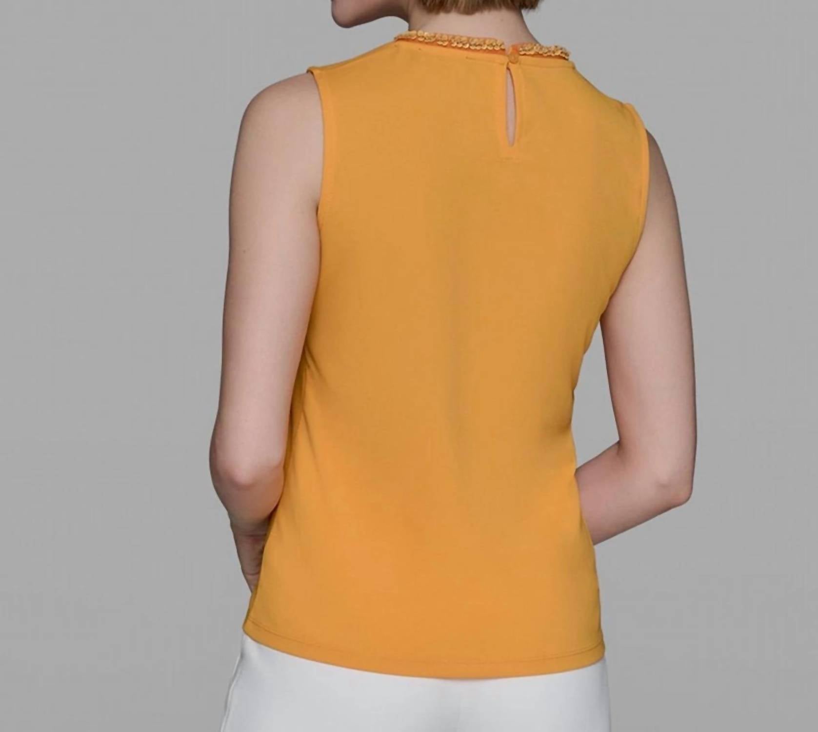 KARL LAGERFELD Bead-trim Sleeveless Tank Top in persimmon - women's tank top - detail view