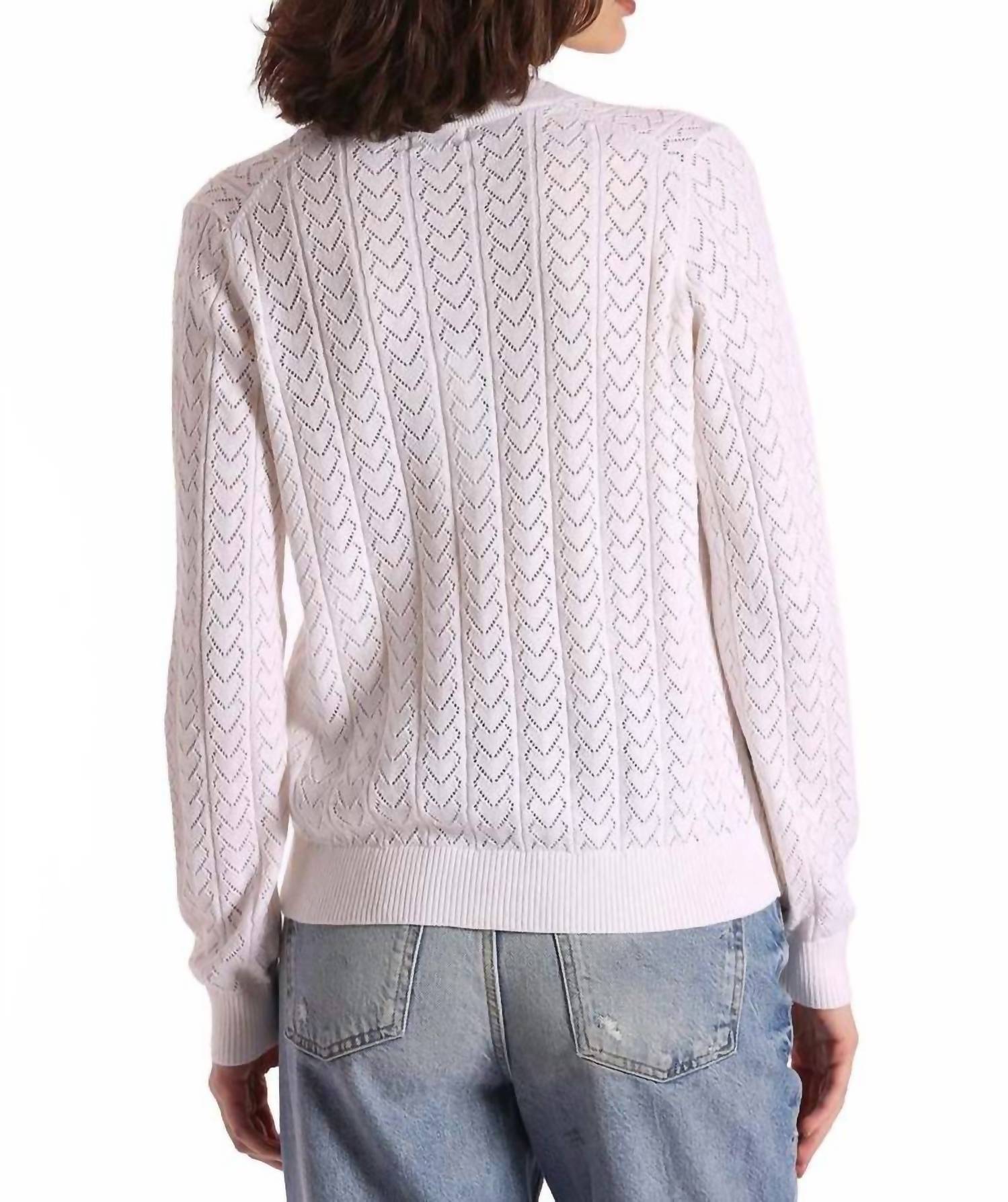 Minnie Rose - Heart Pointelle Scalloped Cardigan