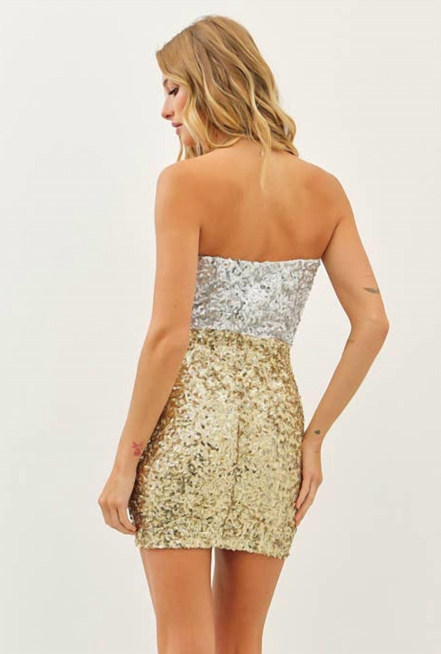 Idem Ditto - Sparkling Two Tone Color Block Sequin Stretchy Mini Dress