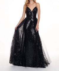Rachel Allan - Fully Sequined Gown With Sheer Overlay