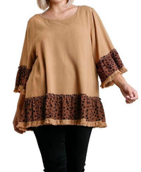 Umgee - Spotted Bell Sleeve Frayed Top